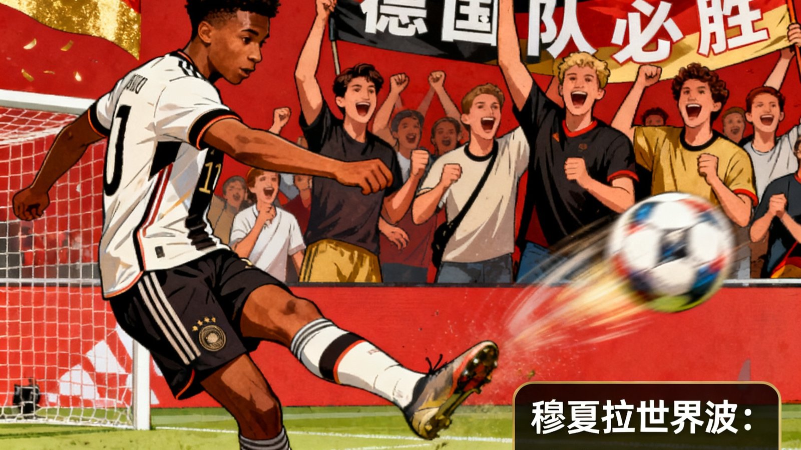 德国队穆夏拉世界波集锦，包含球迷庆祝画面和数据分析
